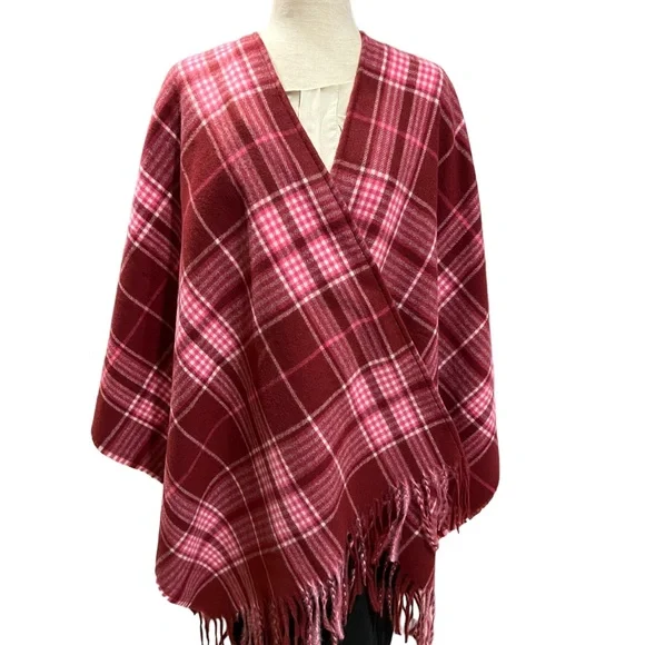 Francesca Pink/Magenta Plaid Shawl w Fringe at Bottom 100% Polyester NWT OS - Picture 5 of 11